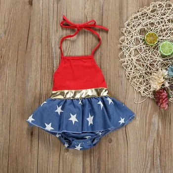 

4th of July Infant Romper Baby Girl Clothes Stars Print Patriotic Backless Romper Sleeveless Tops Bodysuit Summer