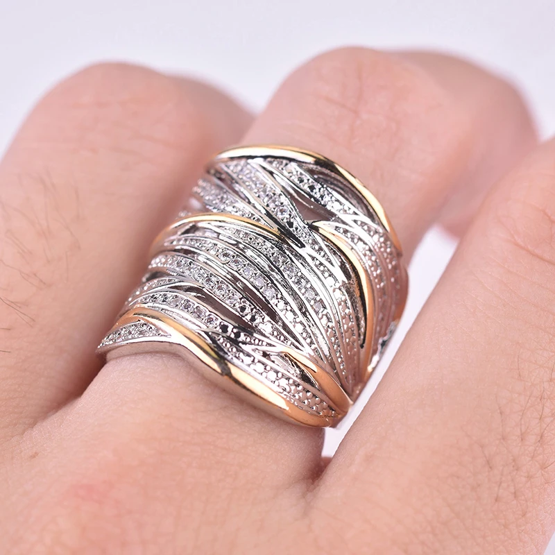 Female Engagement Ring Gold Silver Color Multi Layer Winding Jewelry Gift Crystal Hollow