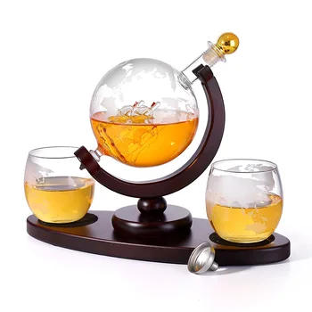 

Whiskey Decanter Globe Set with 2 Etched Globe Whisky Glasses - for Liquor, Bourbon, Vodka - 850Ml.