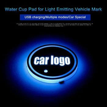 

1pcs 2 in 1 LED Car Logo Cup Holder Pads 7 Colors Changing USB Charging Mats Bottle Coasters Car Atmosphere Lamps LED Cup Mat