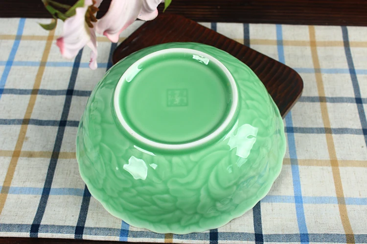 Бытовая Керамическая суповая чаша Longquan celadon пион 8 дюймов суповая чаша большая чаша для микроволновой печи духовка посуда подарок WJ111238