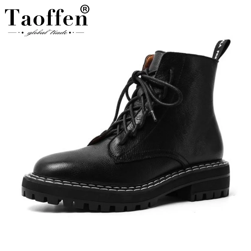 Taoffen/Лидер продаж; женские ботильоны из натуральной кожи; обувь в стиле панк; повседневные полусапожки для отдыха; пикантная обувь черного цвета; обувь; размеры 34-40