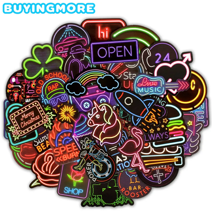 

10/30/50 pcs/Pack Neon Light Stickers for Car Motorcycle Phone Travel Luggage Trolley Laptop Computer Toy