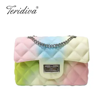 

Women's Fashion Rainbow PVC Bag Shoulder Bag Summer Handbag Jelly Chain Bag Crossbody Small Women Messenger Bags
