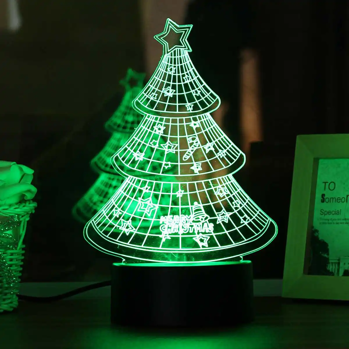 7 цветов акриловые 3D ночной Светильник Счастливого Рождества с изображением снеговика и Санта Рождественская елка лося светодиодный светильник декора для Спальня на ощупь включение/выключение светильника