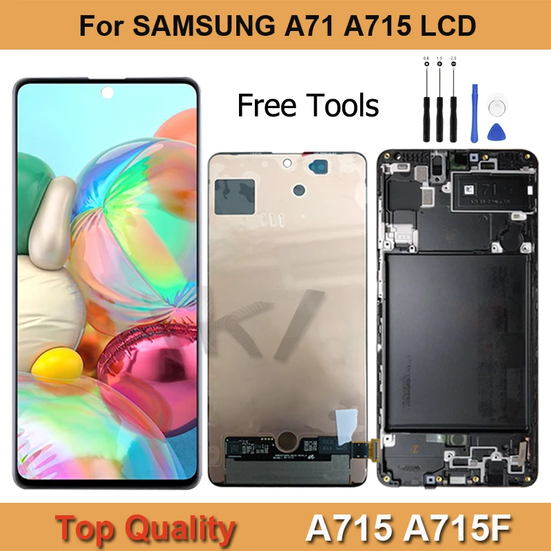 

AMOLED For SAMSUNG Galaxy A71 4G SM-A715F LCD Display Screen Repair Touch Digitizer Assembly Replacement With Frame