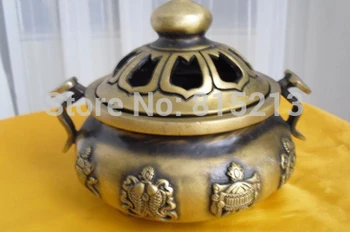 

bi00886 Tibetan temple Bronze Buddhism ruyi statue 8 tibetan lucky symbol incense burner