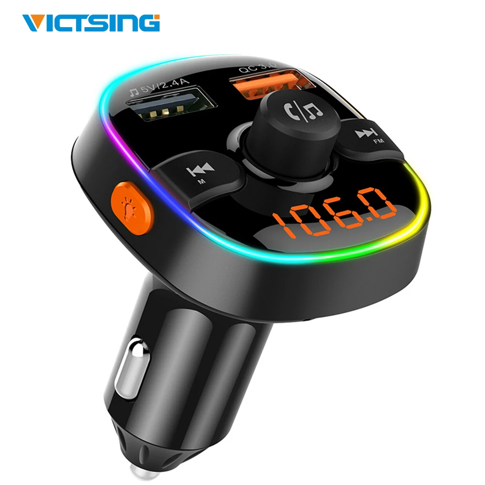 

VicTsing FM Transmitter Bluetooth QC3.0 Fast Charging 5.0 Wireless FM Radio Car Adapter In-Car MP3 FM Dual USB Charger Car Kit