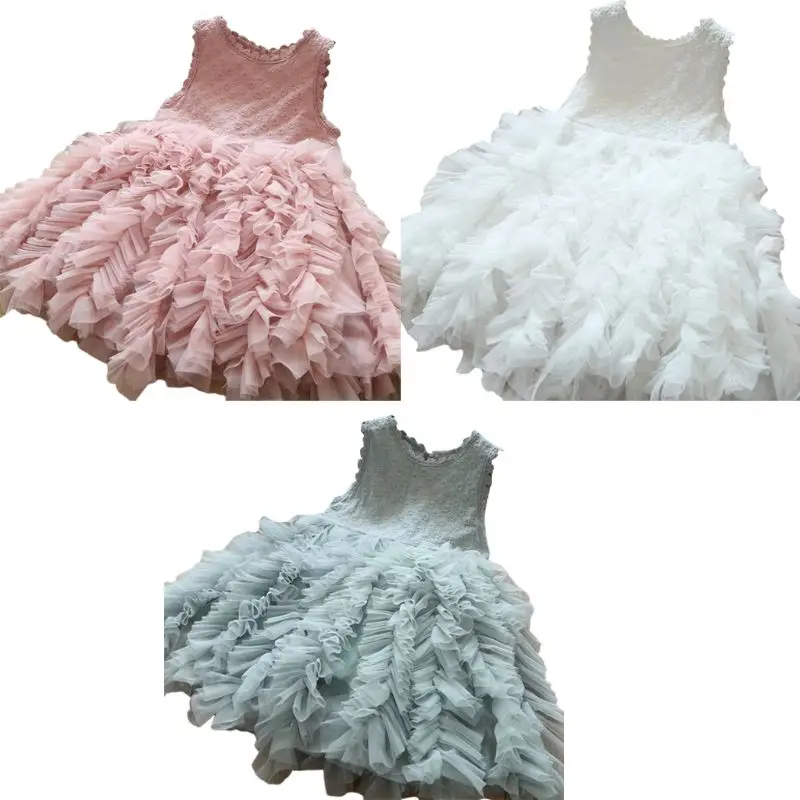 Детское Пышное многослойное Сетчатое платье принцессы феи без рукавов; Плиссированное вечернее платье для маленьких девочек; костюм для дня рождения с цветочным рисунком