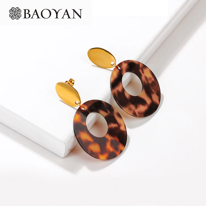 

BAOYAN Boho Big Round Circle Acrylic Leopard Drop Earrings Bohemian Gold Plating Stainless Steel Leopard Earrings For Women 2019