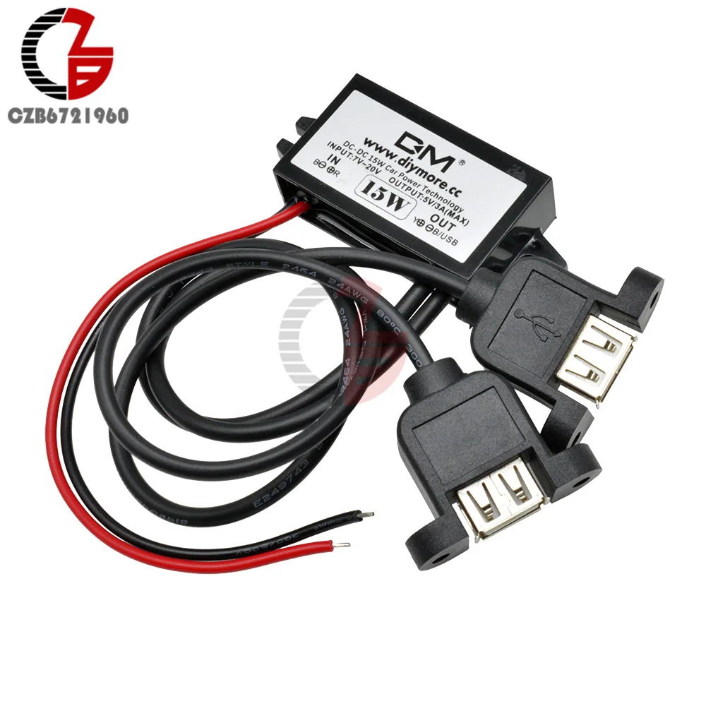 Details about   DC 12V To 5V 3A 15W Double USB Step Down Adapter Car Potting Power Sup_ ZJA 