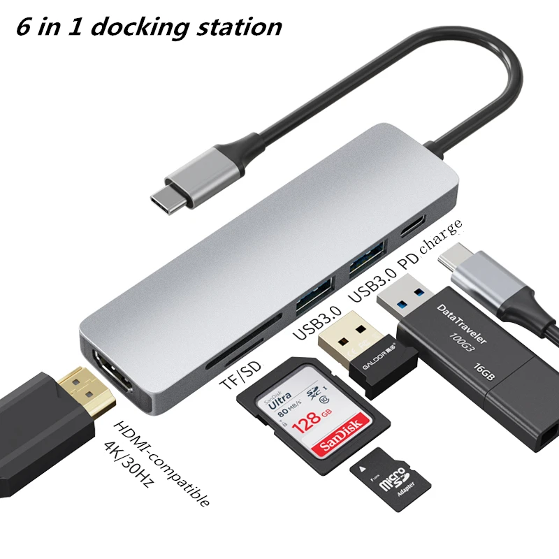 Hub USB C Converter Type C to HDMI-compatible 4K VGA RJ45 Multi USB 3.0 PD Dock Station for MacBook Pro Docking Station USB C