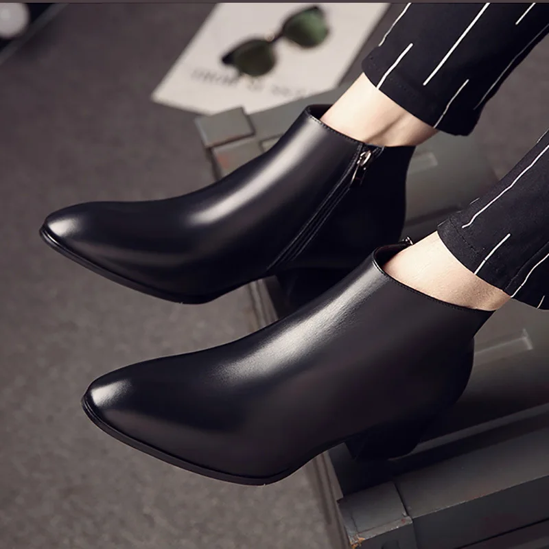 

Winter Chelsea Boots MEN'S Short Boots Genuine Leather MEN'S Leather Boots Pointed Toe Hight-top Leather Shoes plus Velvet Men's