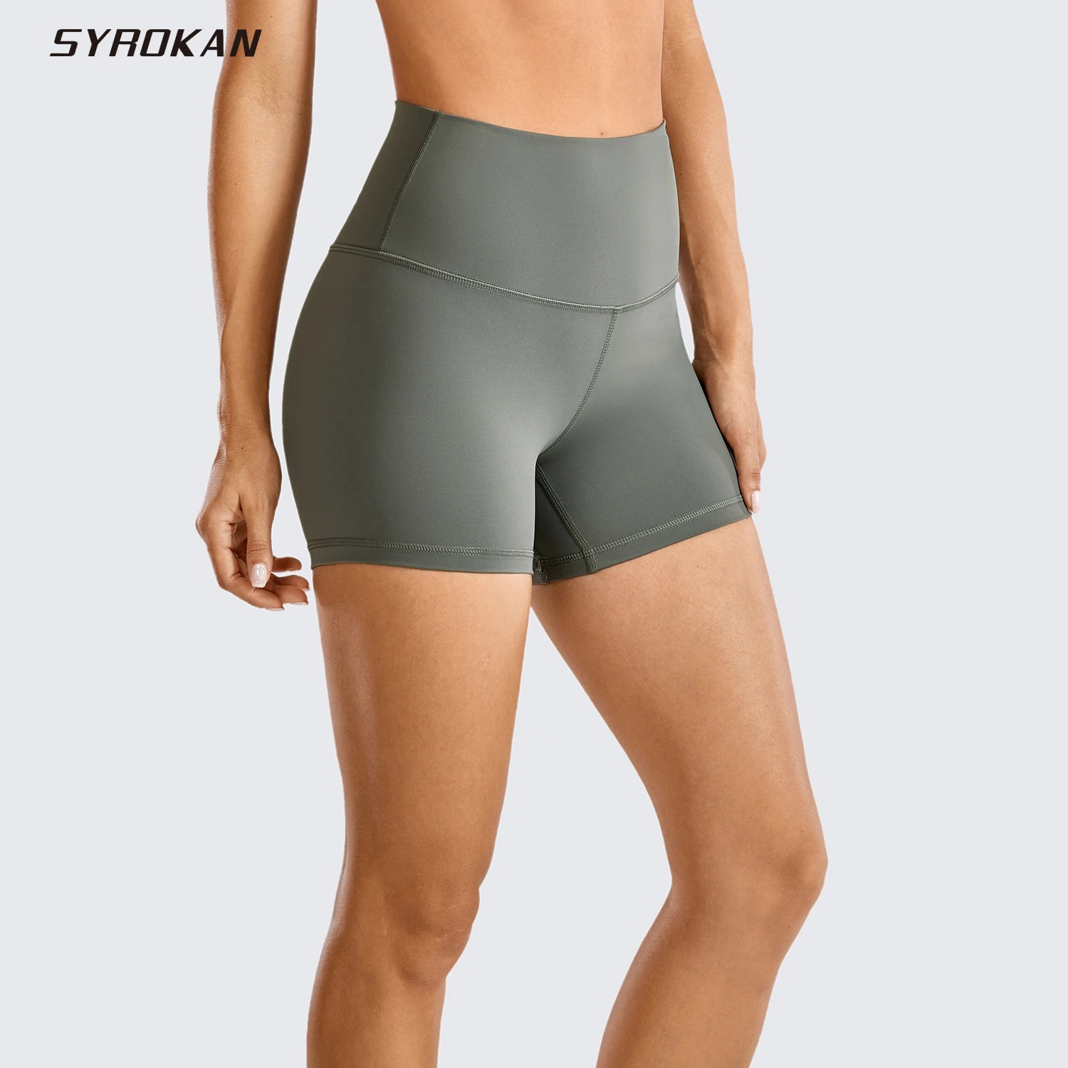 SYROKAN Naked Feeling High Waisted Workout Yoga Shorts for Women