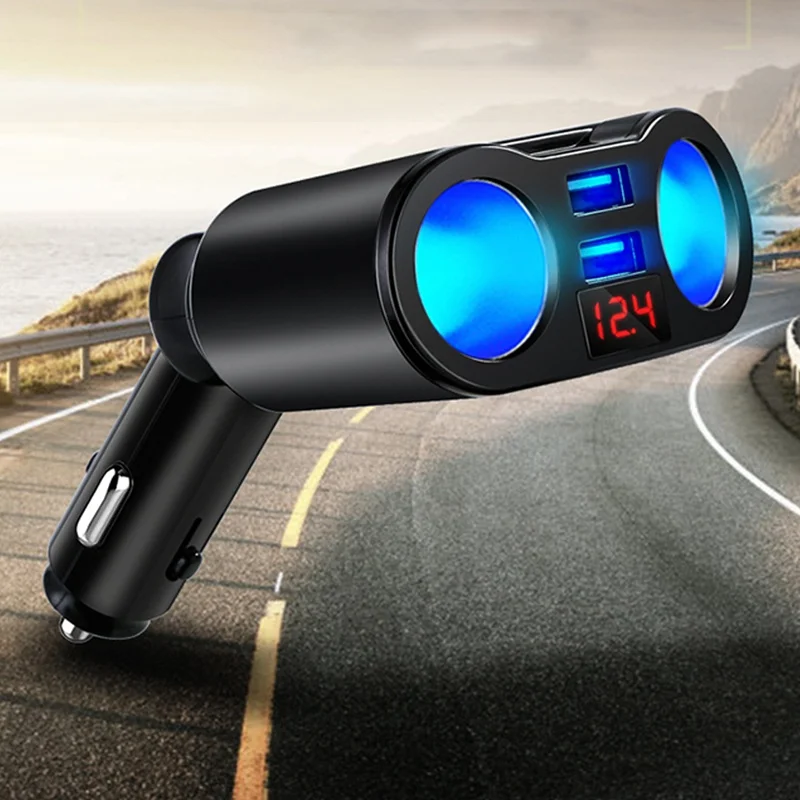 

Lcyonger Car Cigarette Lighter DC 12V 2 Way Dual Adapter Charger Plug Socket Splitter USB Charger Voltage Current Monitor