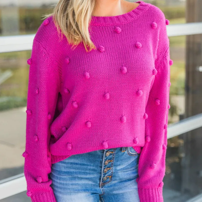 Sweater pullover ball sweater round neck loose pullover beanie sweater sweater women womens sweaters pullover O-Neck
