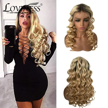 

Highlight 13*6 Loose Wave Lace Front Wigs 1B613 Remy Ombre Pre-plucked 28 inch Brazilian Honey Blonde Curly Black Human Hair Wig