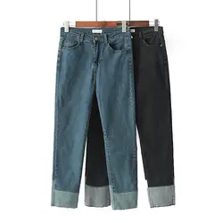 Повседневные джинсы размера плюс, осень 2019, женские модные свободные Стрейчевые джинсовые штаны длиной до щиколотки, F33-8088