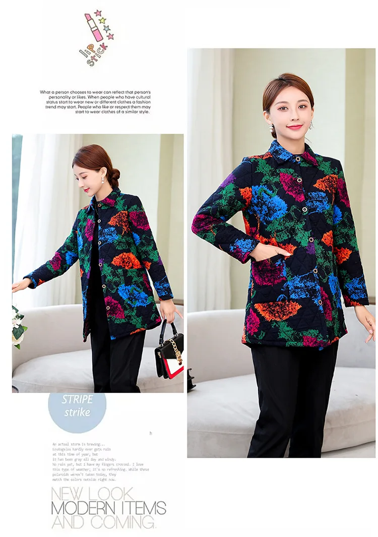 Middle-aged Women's Autumn And Winter Thin Cotton-padded Clothes 50-Year-Old Middle-aged Women Dress Autumn New Style Large Size
