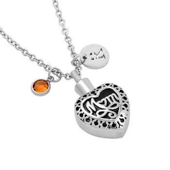 

IJMD0012 Stainless Steel Jewelry Vintage Pattern Mom in My Heart Cremation Urn Ash Keepsake Pendant Necklace