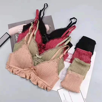 

Underwear set ladies triangle cup new sexy no steel ring no trace tassel solid color thin section comfortable bra underwear set