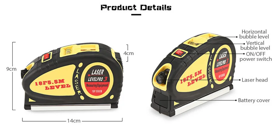Многофункциональный лазерный уровень инфракрасный лазерный уровень с 5,5 метровой лентой можно использовать для перекрестного 2 видов линий 2 точечного лазерного уровня