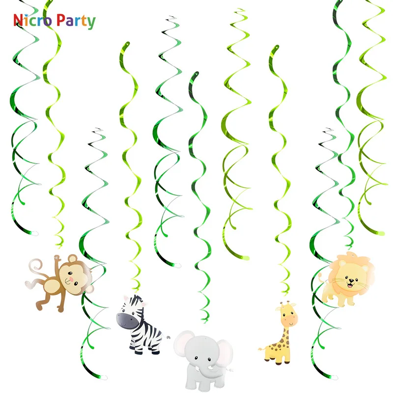 Nicro животные Джунгли Тема ПВХ завитки из фольги баннер Жираф Обезьяна Слон DIY спиральный орнамент украшения вечерние принадлежности# Tas32