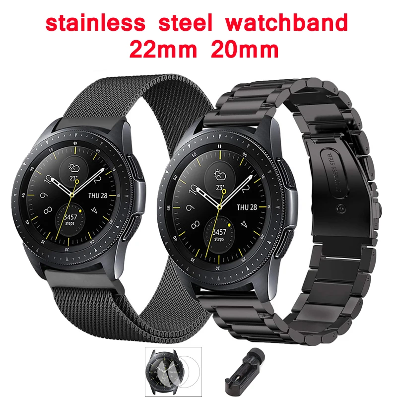 

stainless steel Strap for samsung galaxy watch gear S3 active Frontier 46mm 42mm 22mm/20mm watchband film+tool+watch band