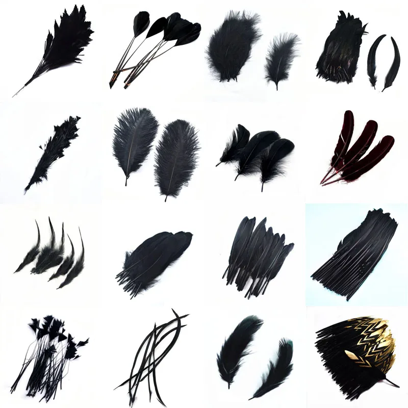 100pcs Ostrich Feathers Black Black Plume Ostrich Feathers 20pcs