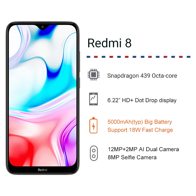 Глобальная версия Xiaomi Redmi 8 4 Гб 64 Гб Смартфон Snapdragon 439 Восьмиядерный 12 МП Двойная камера 5000 мА батарея мобильного телефона