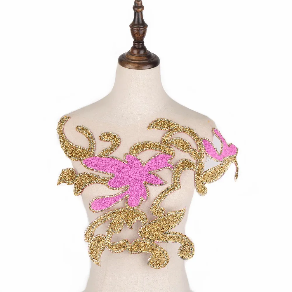 

New Design Gold/pink Rhinestone Motif Hot Fix Rhinestones Embellishment Iron On Diy Patches Sewing Supplies Craft Nigeria Craft