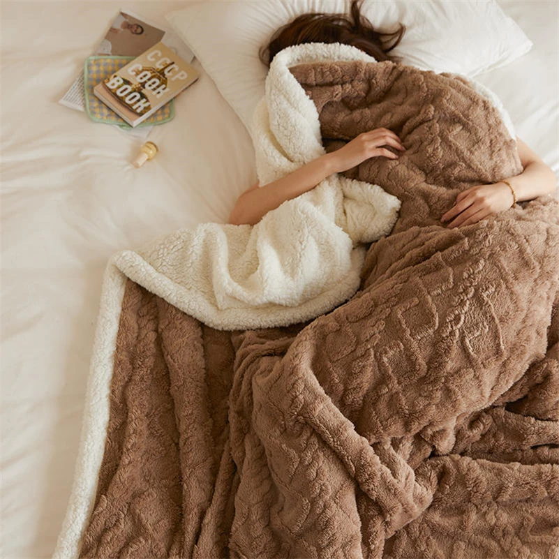 Winter Thick Polar Fleece Blankets Double Layer Sherpa Wool Warm Throw  Blankets for Sofa Chair Nap Bedspread Quilt Cover