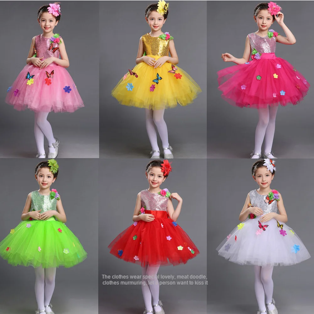 Colored Princess Children Party Dress for Kid Girl Boutique Designers Pink Tulle Sequins Flower Dresses Toddler | Детская одежда и