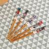 Reusable 5 Pair Set Handmade Bamboo Japanese style Natural Wood Chopsticks Sushi Food Cat Flower Multi color Wooden Chop sticks ► Photo 2/4