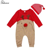 Рождественский комбинезон с оленем для новорожденных мальчиков и девочек; комбинезон; костюмы; vestidos; Рождественский комбинезон с оленем в горошек для маленьких мальчиков; сезон зима