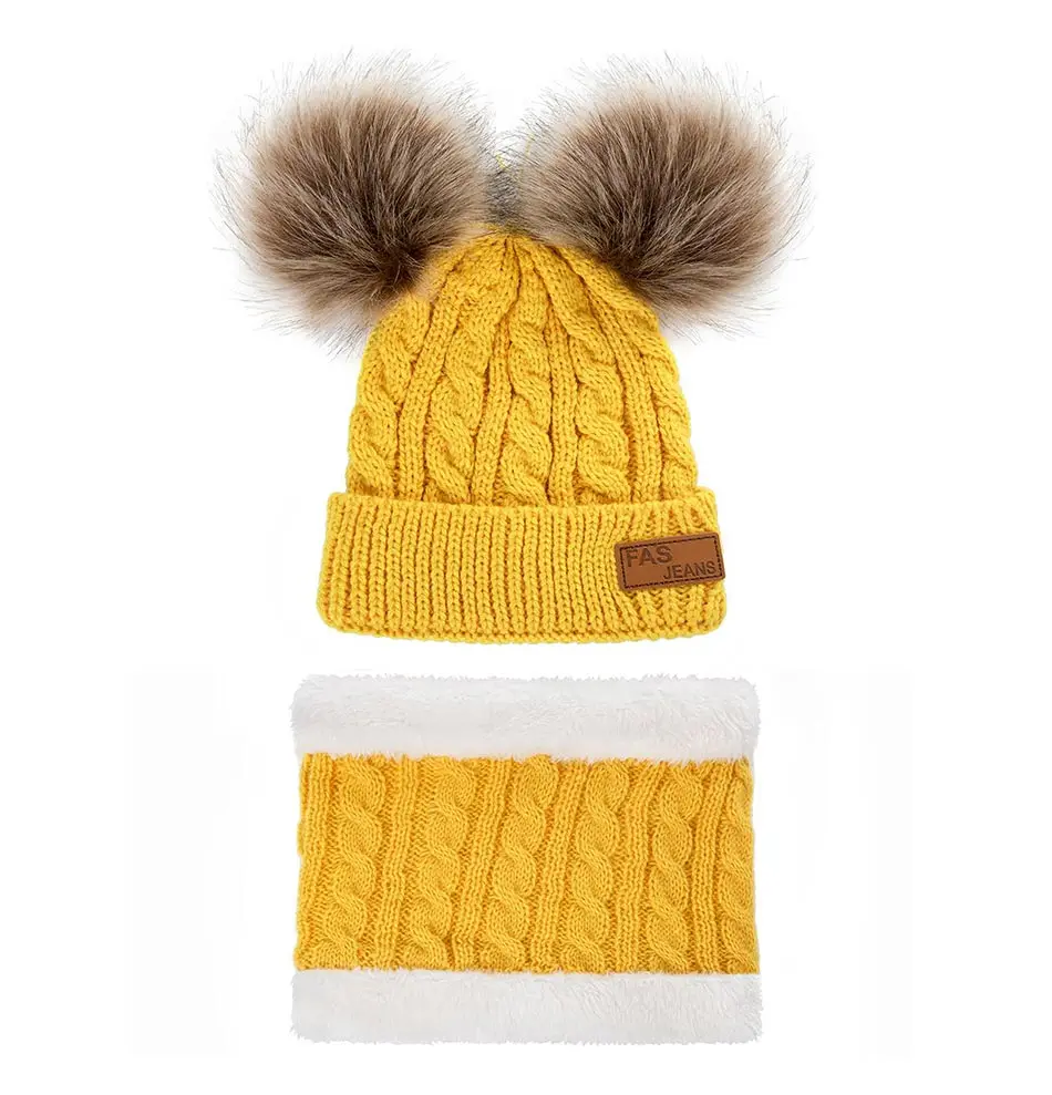 YEABIU 2 Pcs Cute Winter Baby Hat Scarf Set Child Warm Winter Hats Caps Knitted Cotton Newborn Kids Caps Hats Scarf Suit