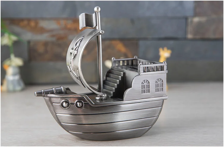 Personalised Silver Pirate Ship Piggy Money Box for Boys 