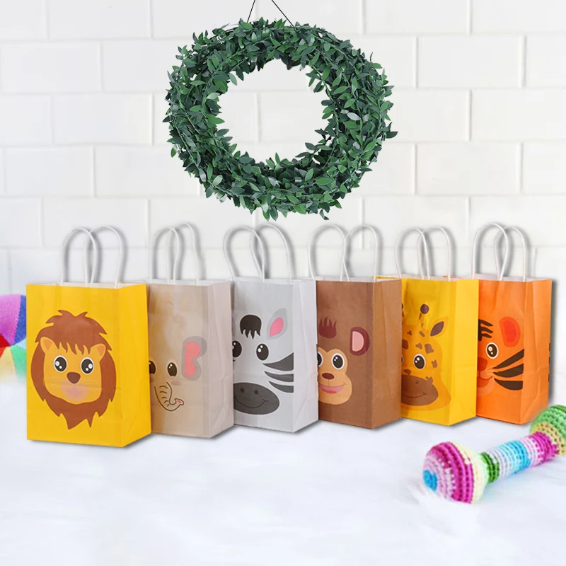 

12Pcs Safari Animals Gift Box Candy bags Jungle Party Supplies Kids Birthday Party Decorations Paper Bag Cookies Packing Bag