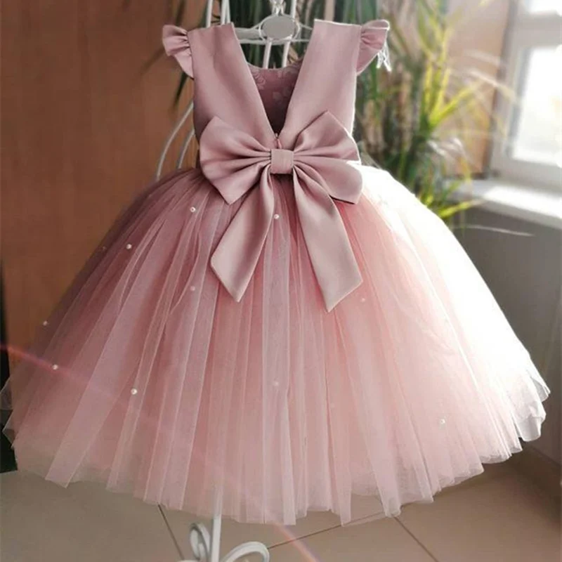 Vestidos de flores para niñas, vestidos para bodas, con de encaje rosa, cuello redondo, sin mangas, vestidos de desfile de primera comunión| Vestidos floreados de niña| - AliExpress