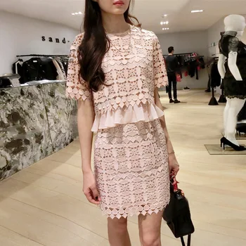

17 Summer Lady Temperament Heavy Industry Embroidery Lace Suit Z619