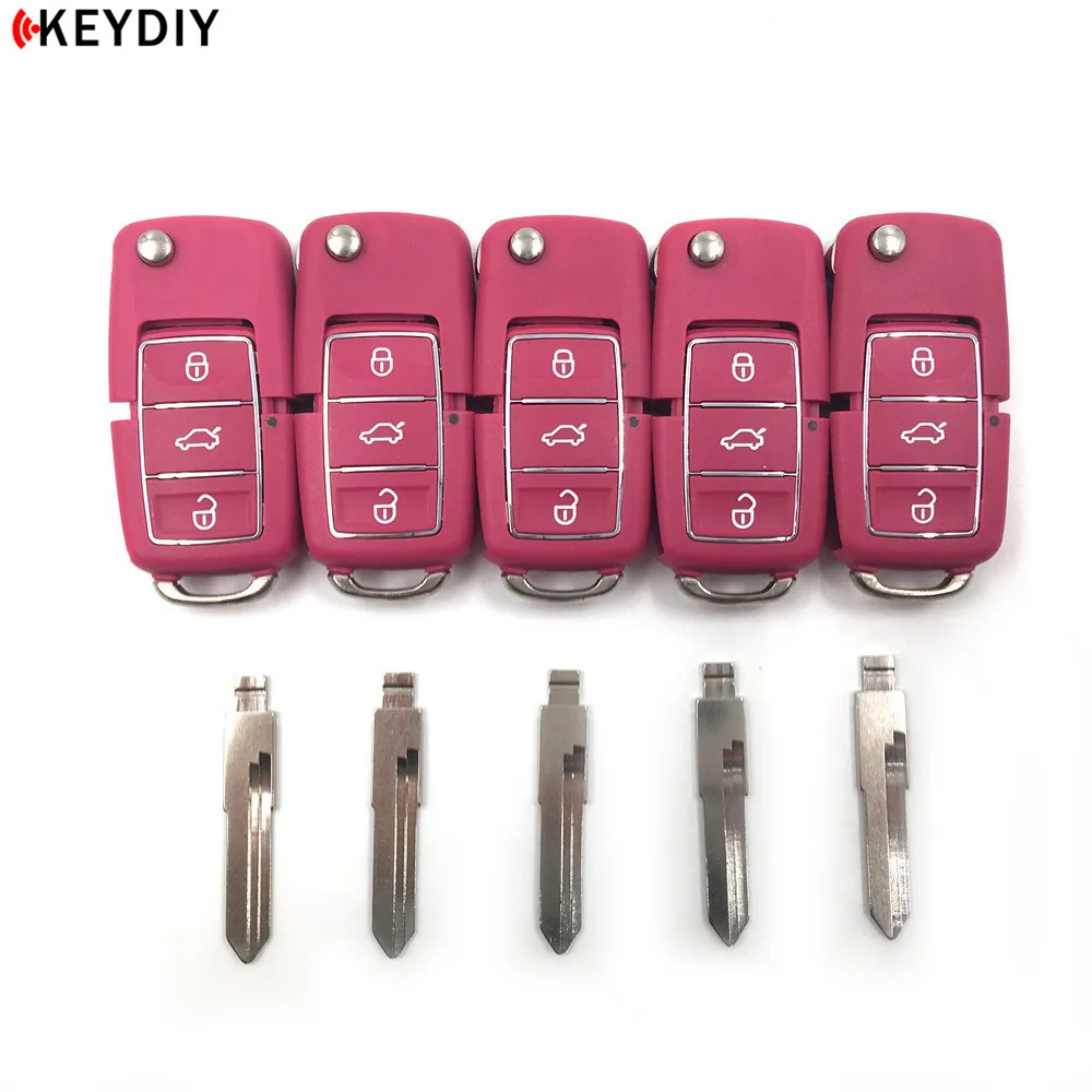 5 шт., оригинальные брелки KD900/KD MINI/KD-X2, серия B, пульт дистанционного управления, B01, роскошные, с 5 шт. № 01/31/42/86, лезвие для ключей для VW - Цвет: B01 Pink with 01