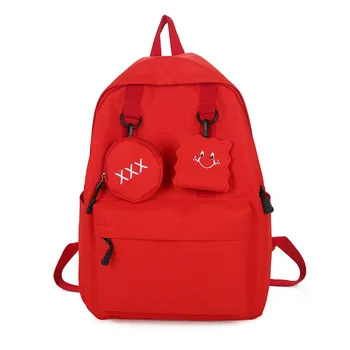 

New trend female backpack youth cute student nylon backpack key bag pendant large capacity solid color bag Unisex