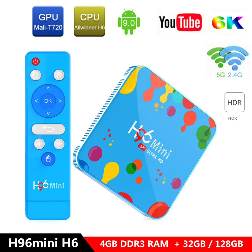 H96mini H6 Smart tv Box 4 Гб 128 Гб Allwinner H6 Android 9,0 2,4G+ 5G WiFi телеприставка BT4.0/Поддержка 6K 30fps 4 ГБ 32 ГБ коробка
