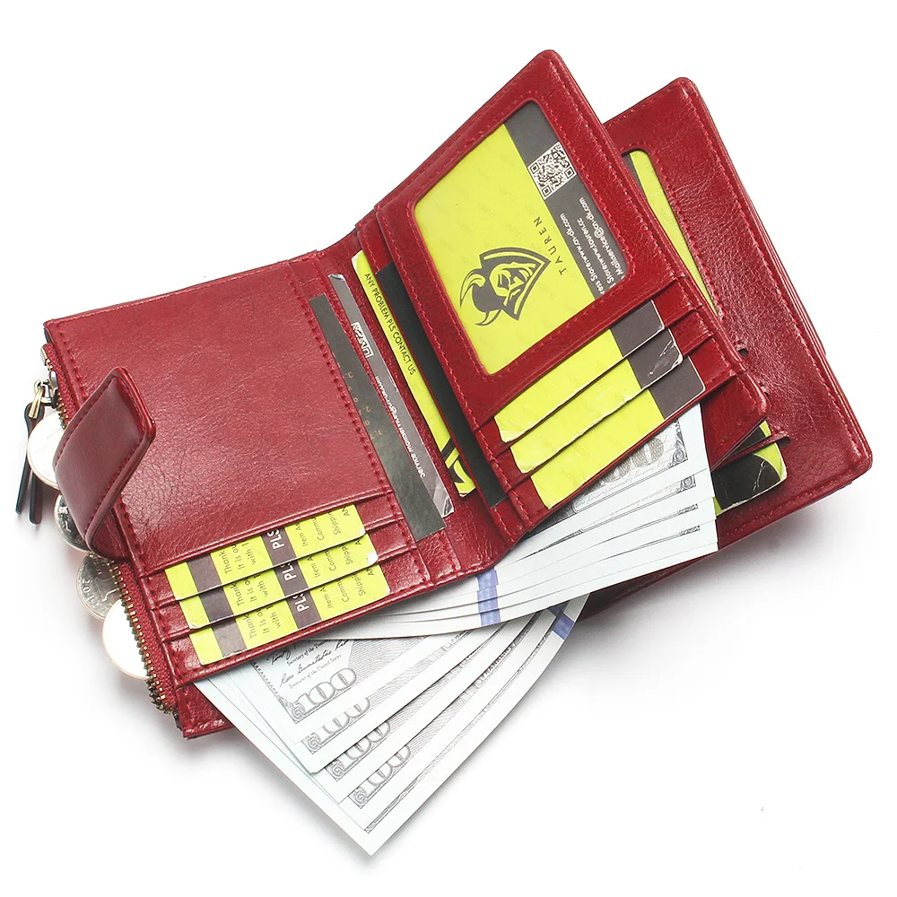 Lady Fashion Oil Waxed Wallet Smooth And Soft 100% Genuine Leather Wallet Red Multi-Function Card Holder Women's Wallet Lady Fashion Oil Waxed Wallet Smooth And Soft 100% Genuine Leather Wallet Red Multi-Function Card Holder Women's Wallet
