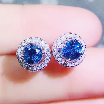 

Per jewelry Natural real blue topaz round style stud earring 0.35ct*2pcs gemstone 925 sterling silver Fine jewelry Q2042917