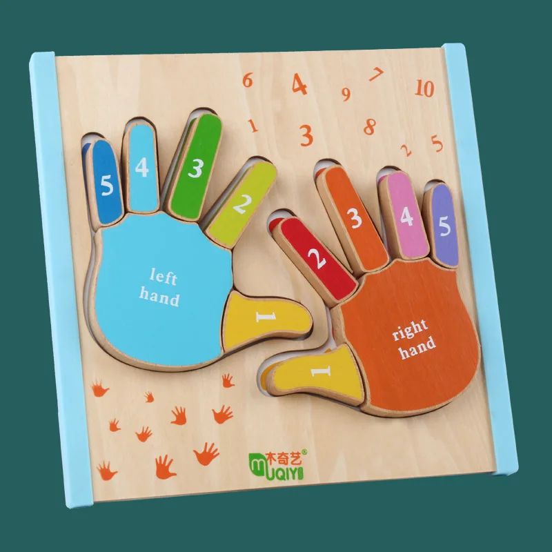 

Montessori Early Educational Teaching Aid Finger Palm Learning Block Children Educational Puzzle Shape Color with Numbers Cognit