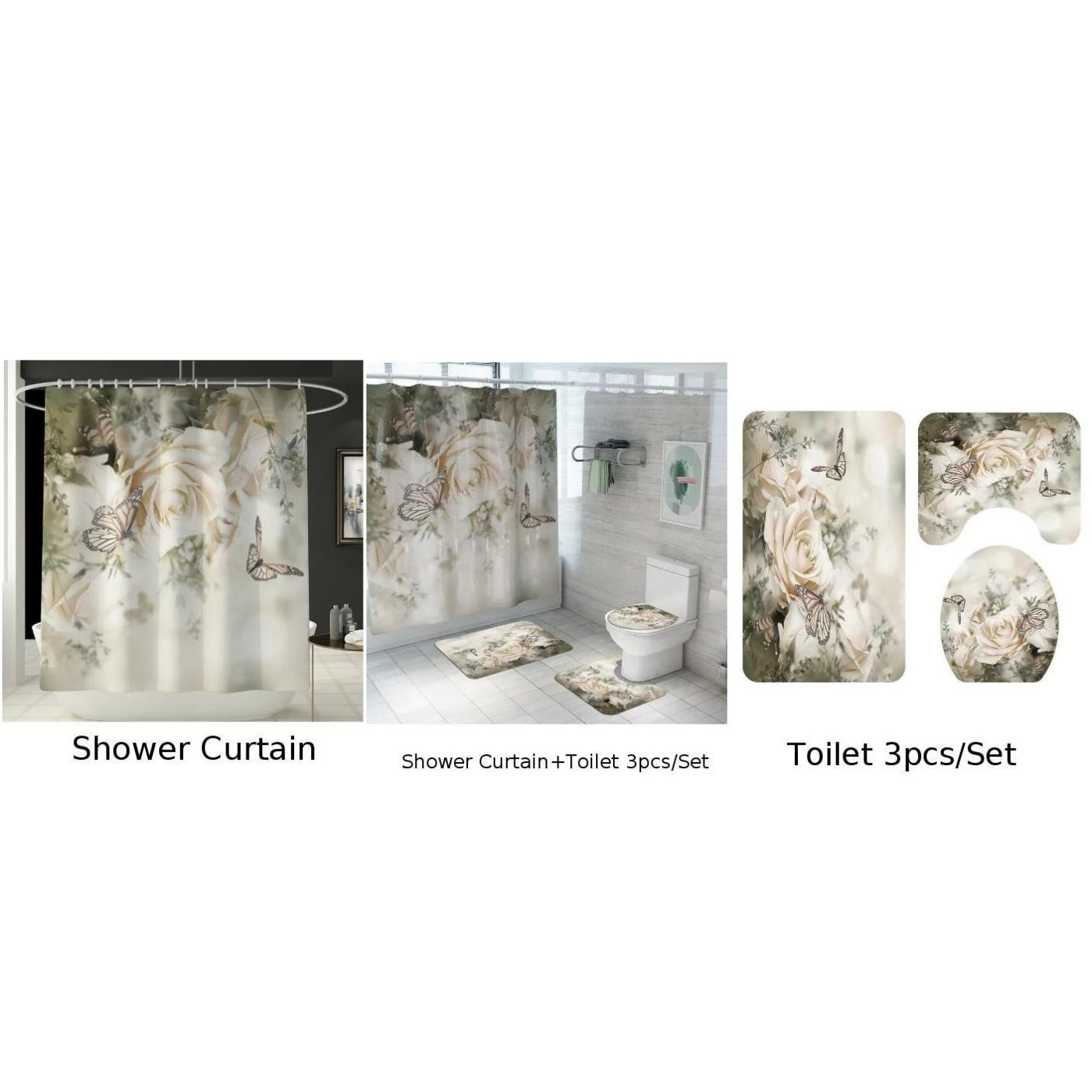 3 шт./компл. душ Шторы Ванная комната противоскользящим коврик коврики для туалета крышка коврик набор подвесные украшения высокое качество
