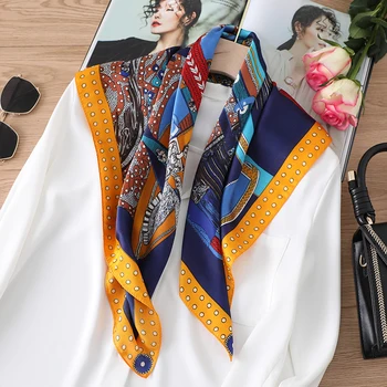 

Luxury Women Brand Silk Scarf Square Neck Wraps Foulard Lady Horse Print Retro Neck Kerchief Hand Band Shawls Bandana