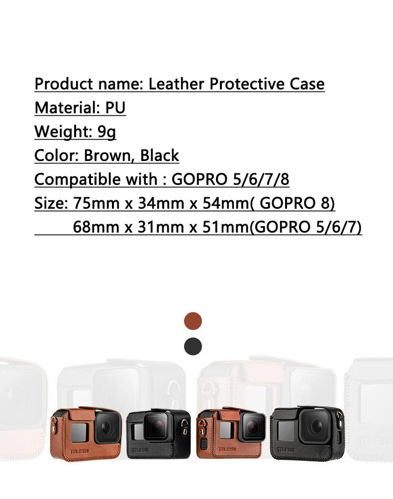 TELESIN кожаный защитный чехол PU Сумка для хранения с ремешком на руку ремешок для gopro 8 5 6 7 черный чехол для камеры go pro Аксессуары