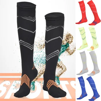 

New Men Crew Compression Socks Casual Stripes Cotton Sport Running funny man socks Knee High Flight Outdoor Travel man socks